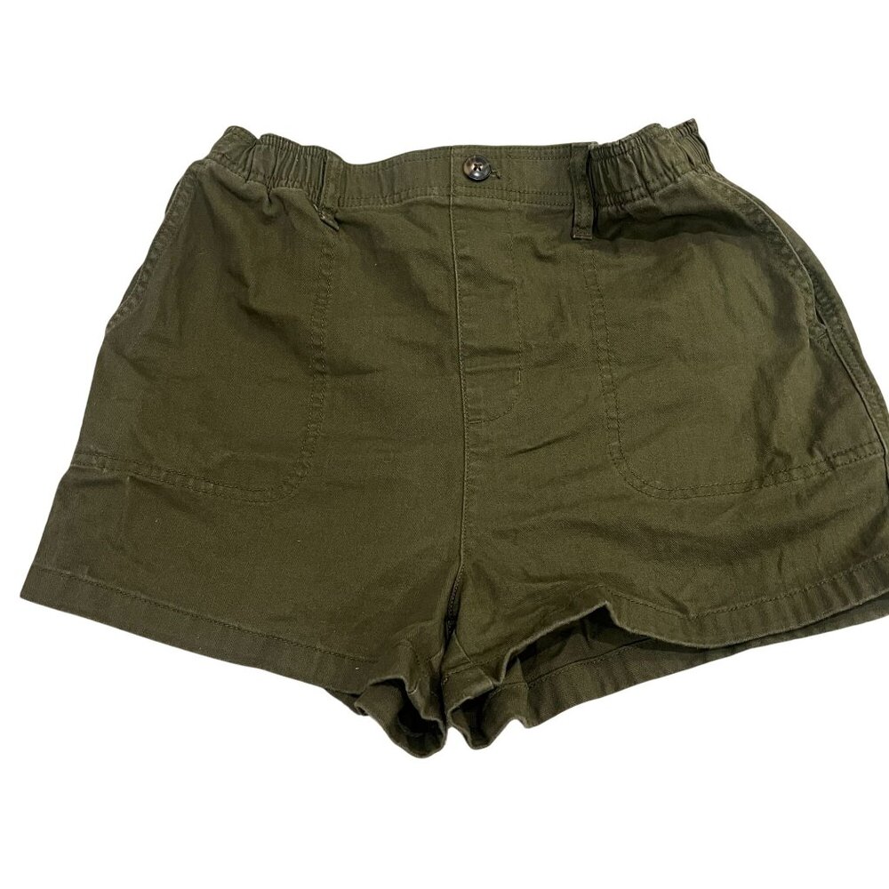 Madewell Womens Olive Green Cotton Utility Shorts With Elastic Waist & Pockets S